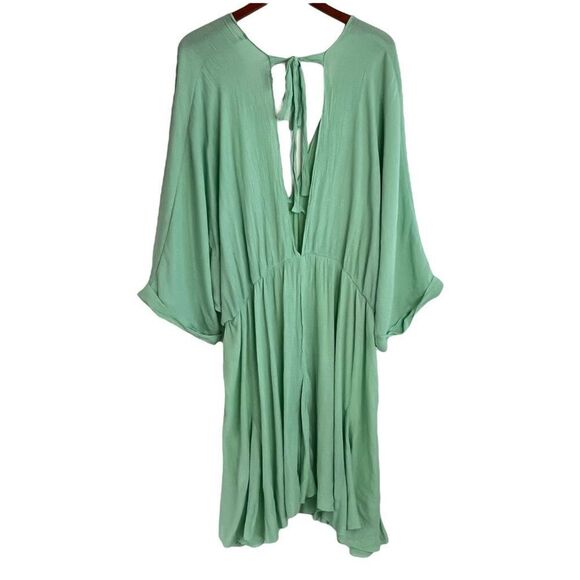 Asos Design Curve Womens V-Neck V-Back Godet Skater Mini Dress Mint Green Sz 26 - Picture 2 of 14